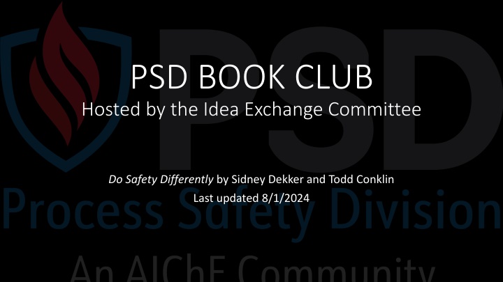 PSD Book Club - Safety Differently by Sidney Dekker and Todd Conklin
