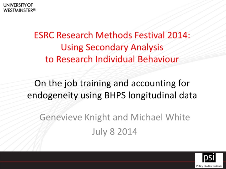 Using Secondary Analysis for Researching Individual Behavior in Job Training