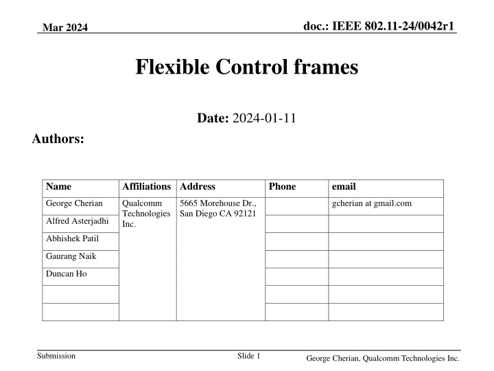 IEEE 802.11-24/0042r1 Flexible Control Frames