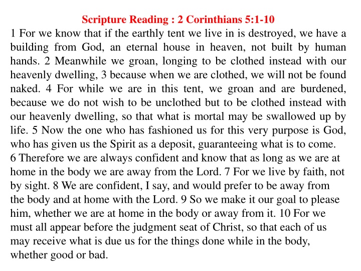 Life Beyond Physical Journey in 2 Corinthians