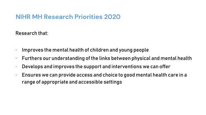 Enhancing Mental Health Research Priorities