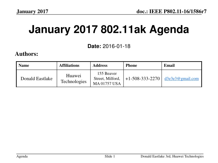 January 2017 802.11ak Agenda