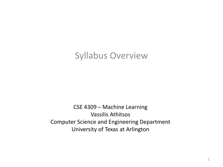 Introduction to Machine Learning - Course Overview and Expectations