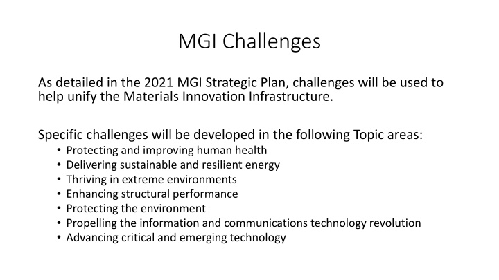 MGI Challenges