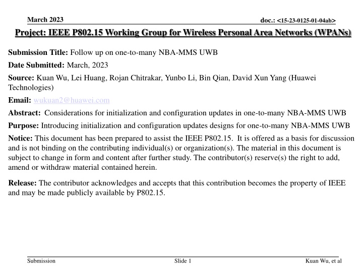 Initialization and Configuration Updates for NBA-MMS UWB