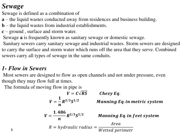Sewage: Definition, Flow, and Equations