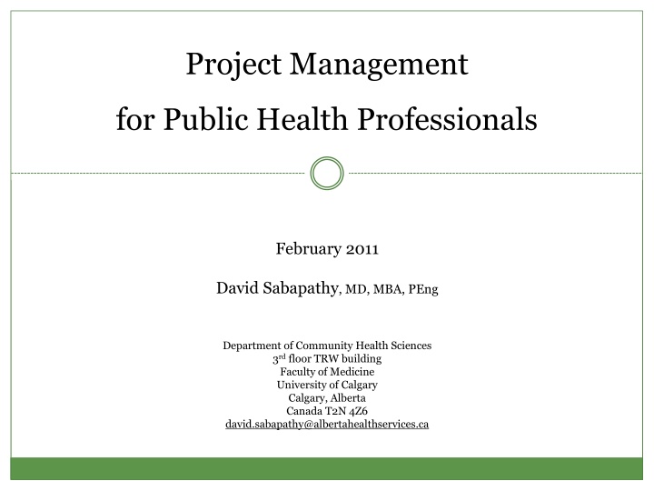 Project Management for Public Health Professionals
