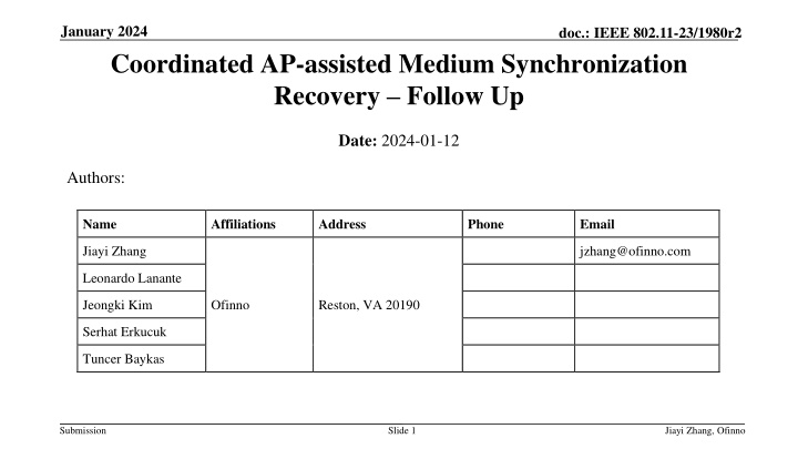 IEEE 802.11-23/1980r2 Coordinated AP-assisted Medium Synchronization Recovery