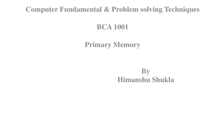 Computer Primary Memory