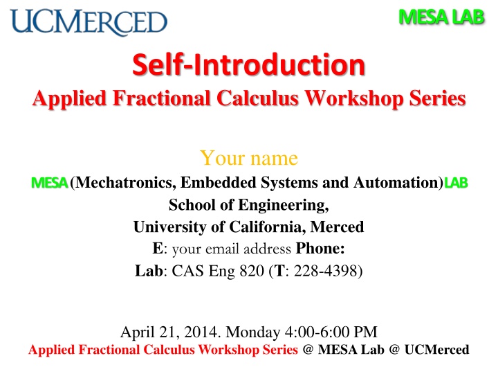Applied Fractional Calculus Workshop Series
