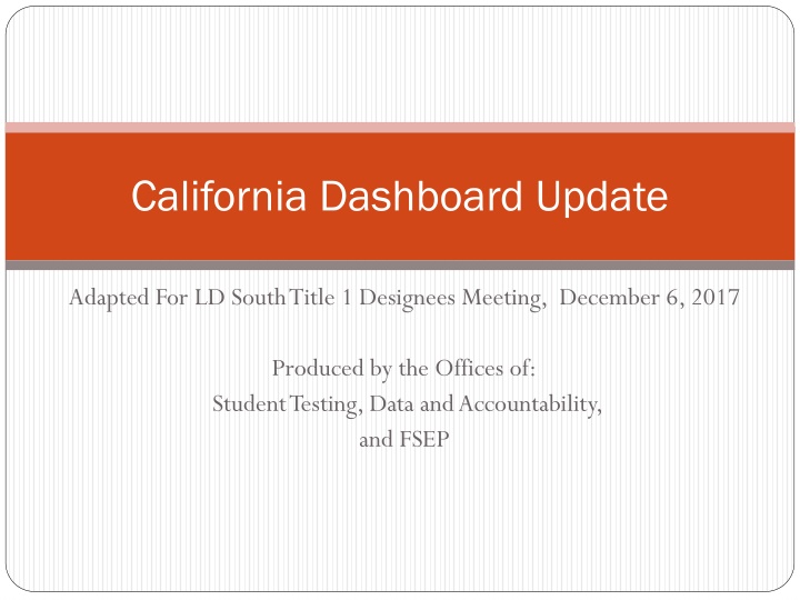 California School Dashboard Update for LD South Title 1 Designees Meeting