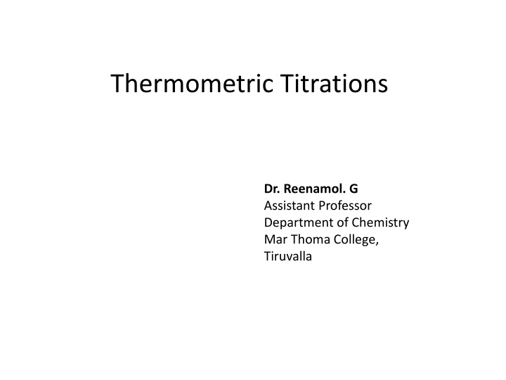Thermometric Titrations in Analytical Chemistry