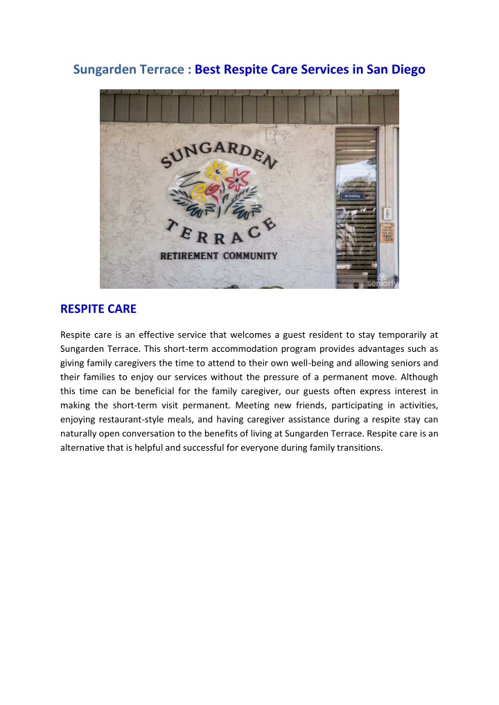 sungarden terrace best respite care services n.w
