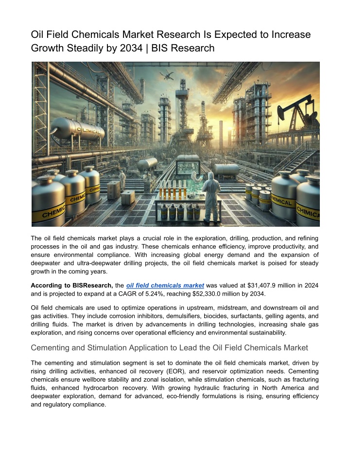 oil field chemicals market research is expected n.w