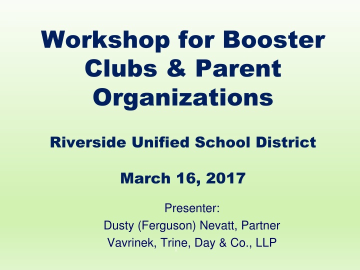 Booster Clubs & Parent Organizations Workshop Riverside Unified School District