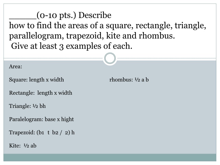 Area Formulas and Examples in Geometry