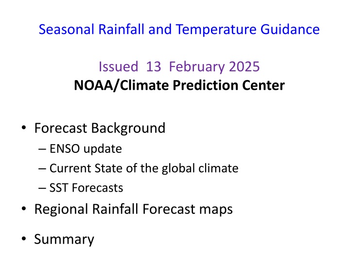 Seasonal Rainfall and Temperature Guidance