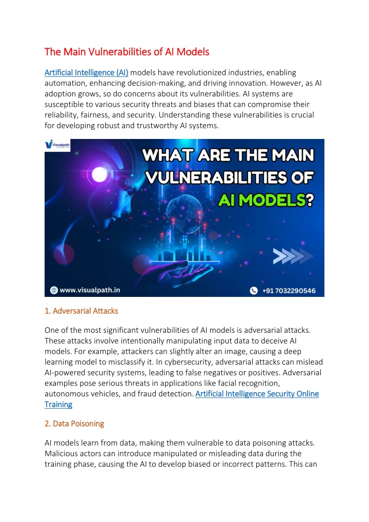 the main vulnerabilities of ai models the main n.w