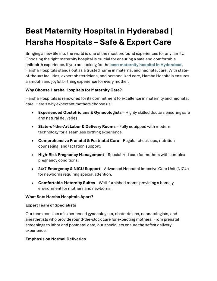 best maternity hospital in hyderabad harsha n.w