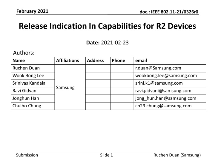 IEEE 802.11-21/0326r0 Release Indication in Capabilities for R2 Devices