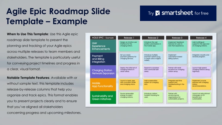 Agile Epic Roadmap Slide Template