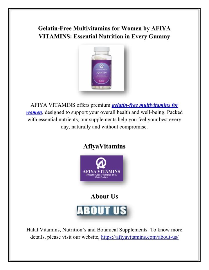 gelatin free multivitamins for women by afiya n.w