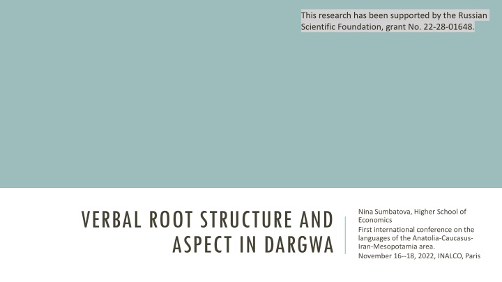 VERBAL ROOT STRUCTURE AND ASPECT IN DARGWA