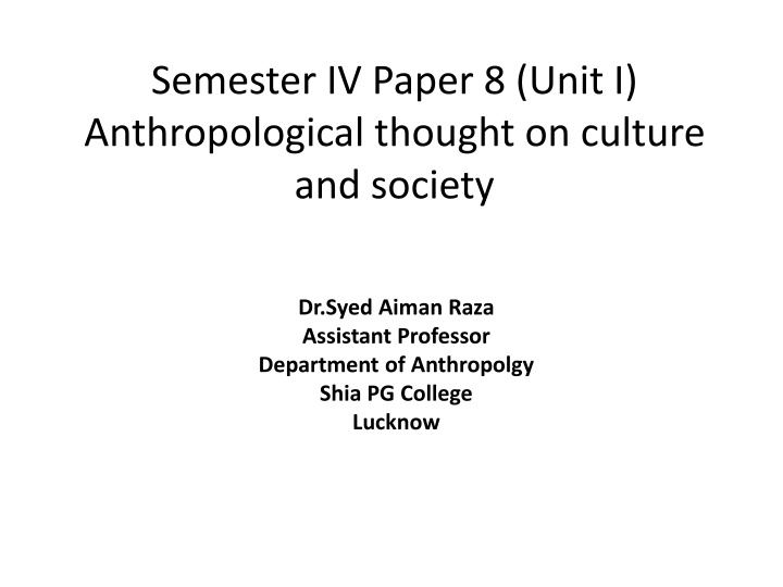 Anthropological Thought on Culture and Society