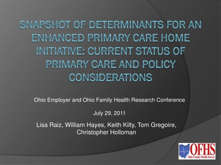 Enhancing Primary Care in Ohio: Snapshot of Determinants & Policy Considerations
