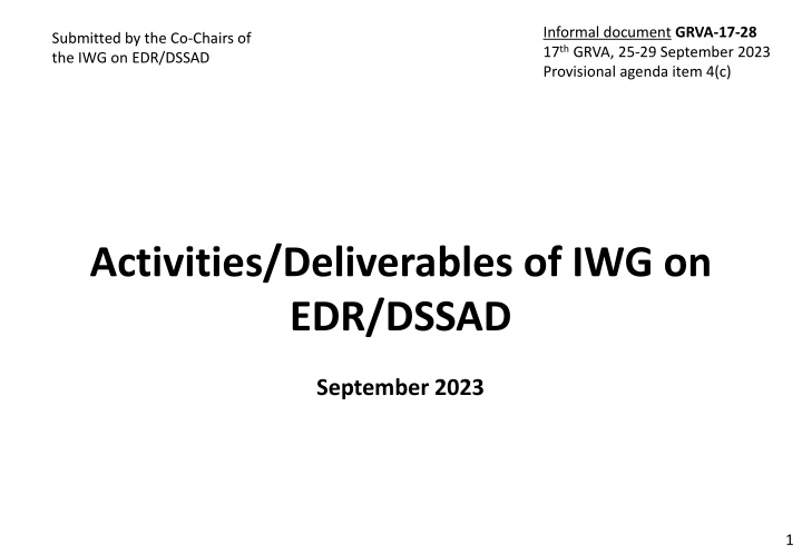 Mission of EDR/DSSAD IWG and Analysis Plan for Conventional Vehicles