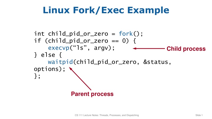 Linux Fork/Exec Example & Windows Process Creation