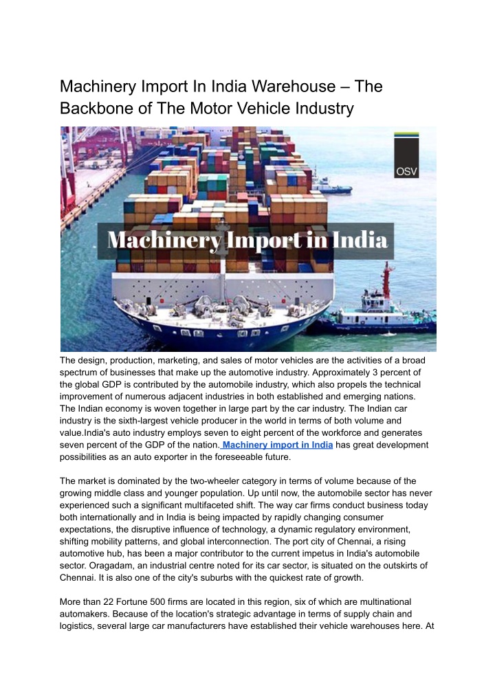 machinery import in india warehouse the backbone n.w