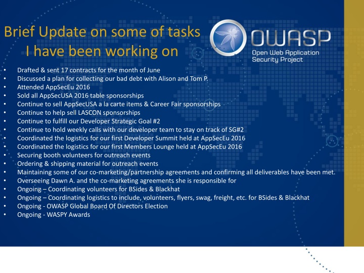 Monthly Task Update and Membership Progress