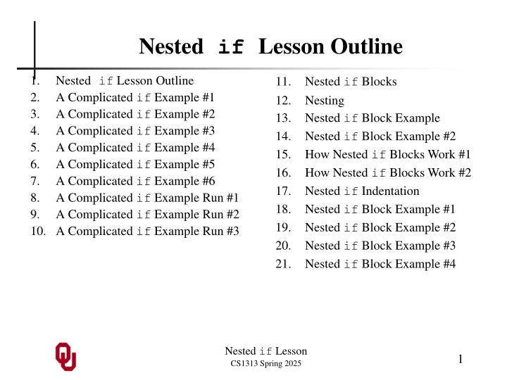 Nested if Lesson Outline