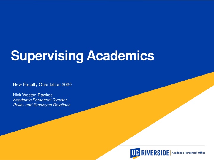 Supervising Academics: New Faculty Orientation 2020