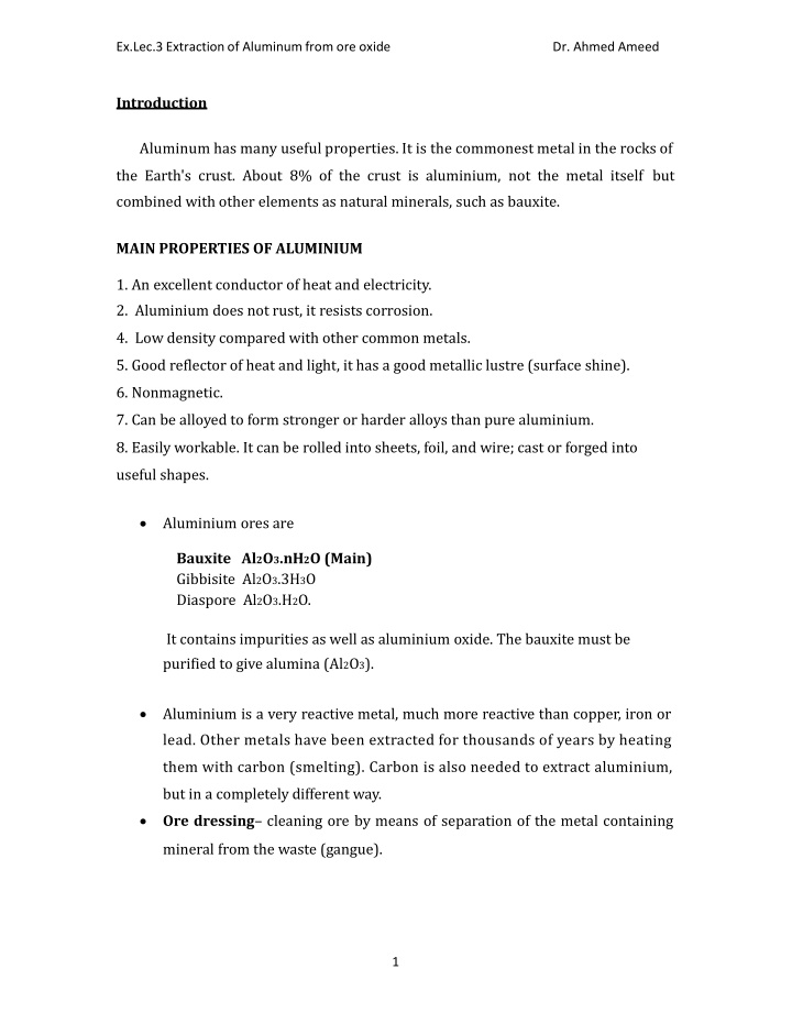 Extraction of Aluminum: Properties, Ores, and Processes