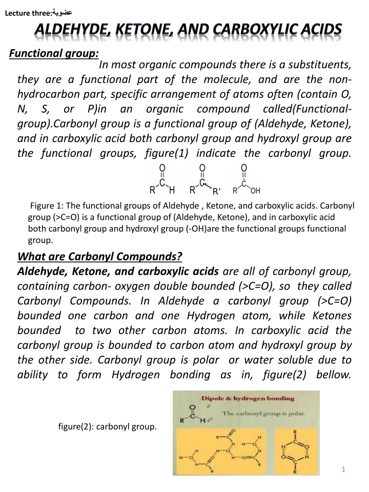 Functional Groups in Organic Compounds: Carbonyl Compounds and Their Significance
