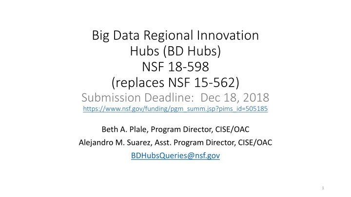 Big Data Regional Innovation Hubs - Submission Deadline Dec. 18, 2018