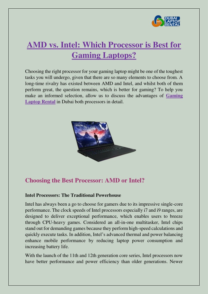 amd vs intel which processor is best for gaming n.w