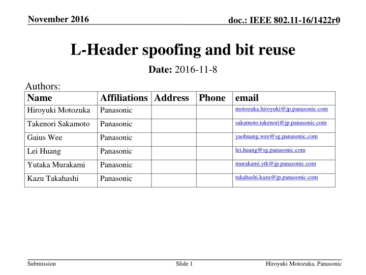 L-Header Spoofing and Bit Reuse in IEEE 802.11-16