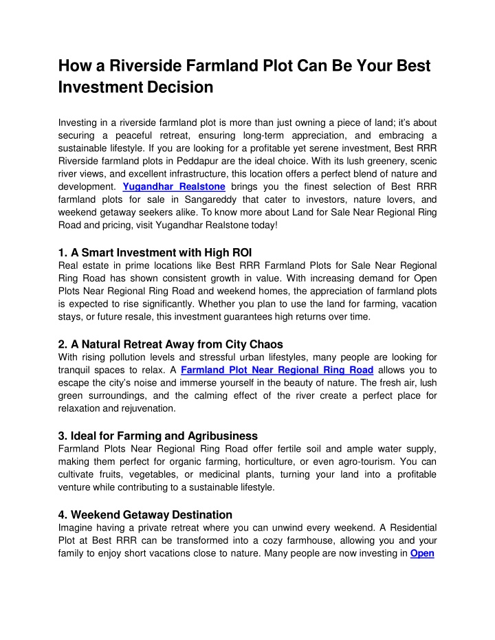 How a Riverside Farmland Plot Can Be Your Best Investment Decision