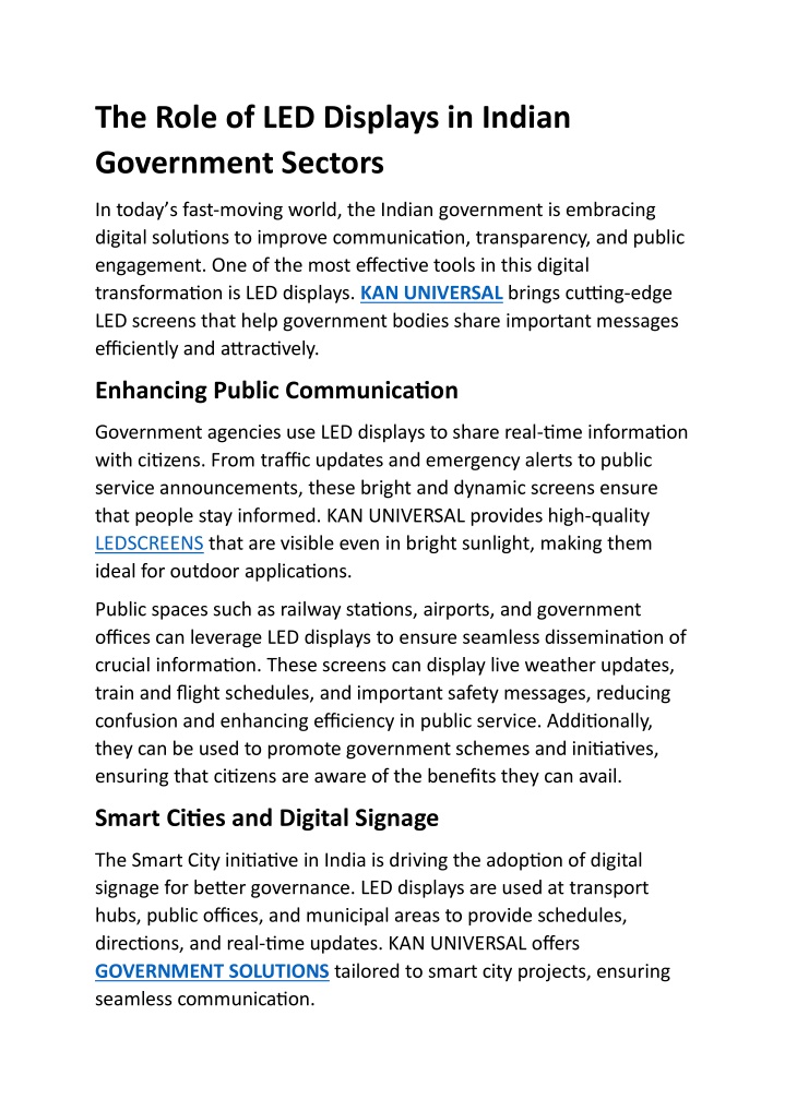 the role of led displays in indian government n.w