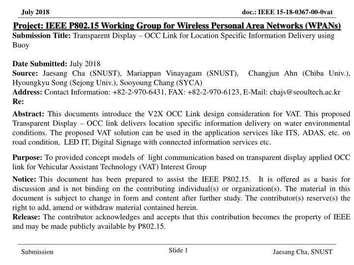 Transparent Display OCC Link for Location Specific Information Delivery