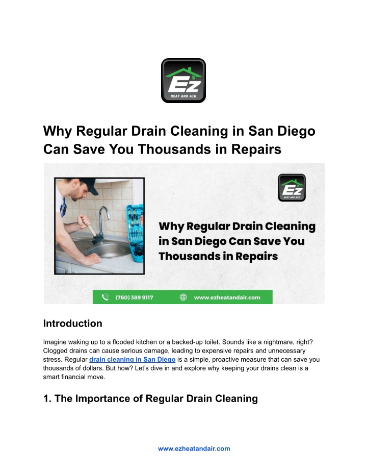 why regular drain cleaning in san diego can save n.w