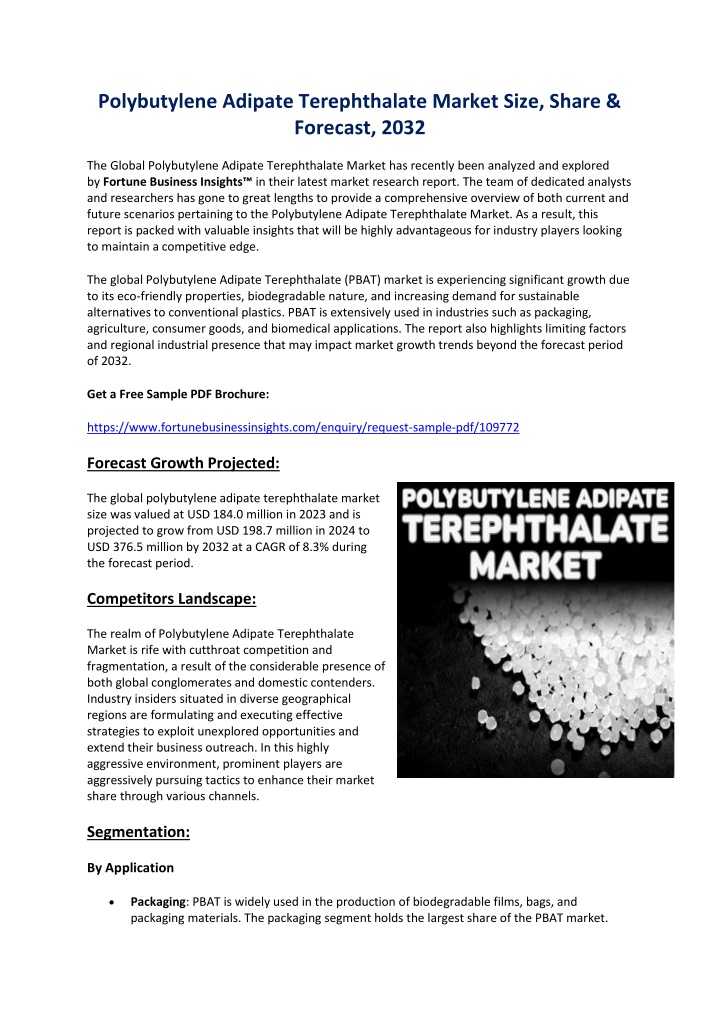 polybutylene adipate terephthalate market size n.w