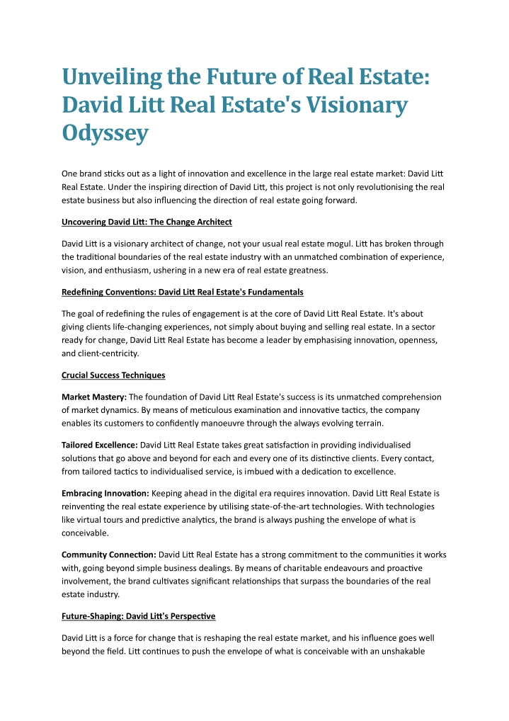 unveiling the future of real estate david litt n.w
