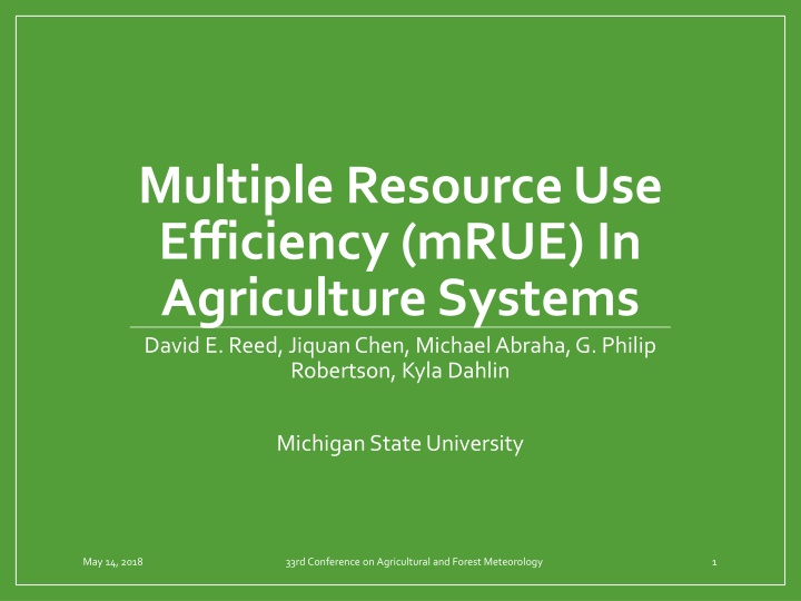 Resource Use Efficiency in Agriculture Systems