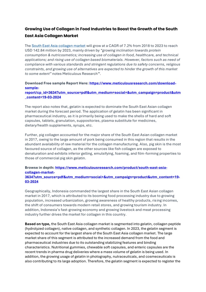 growing use of collagen in food industries n.w
