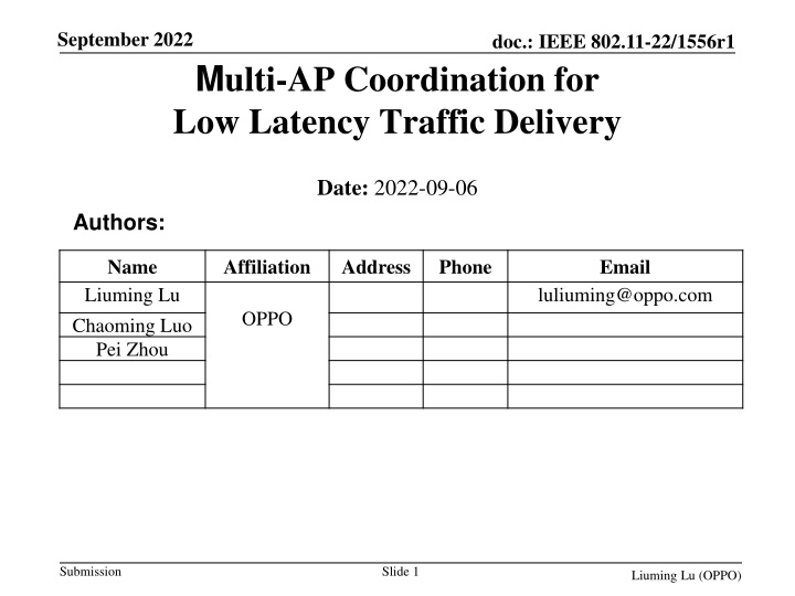 Multi-AP Coordination for Low Latency Traffic Delivery