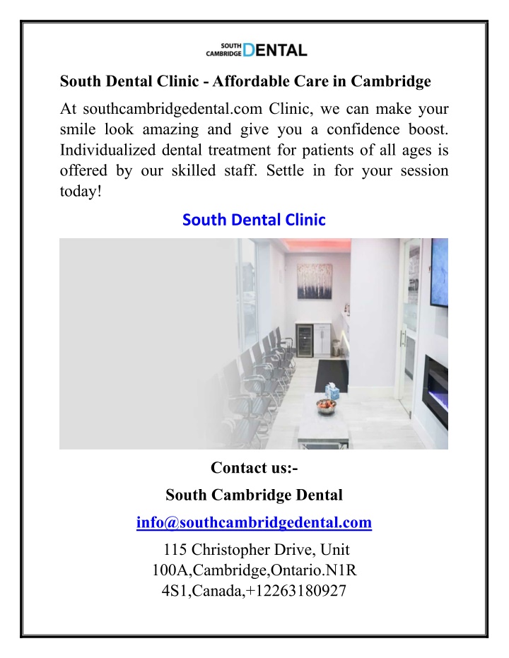 south dental clinic affordable care in cambridge n.w